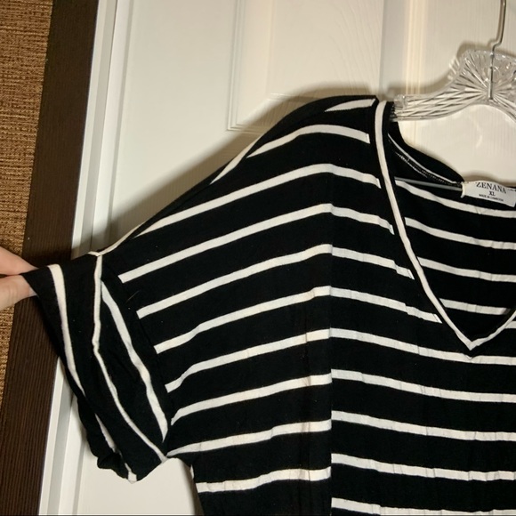 Zenana Black/White Striped Short Sleeve Top size XL - Picture 4 of 9